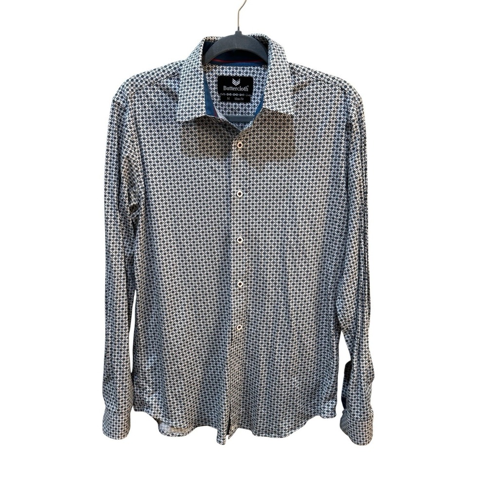 Buttercloth Men's‎ Button Down Shirt Long Sleeve Slim Fit Size Medium Geometric